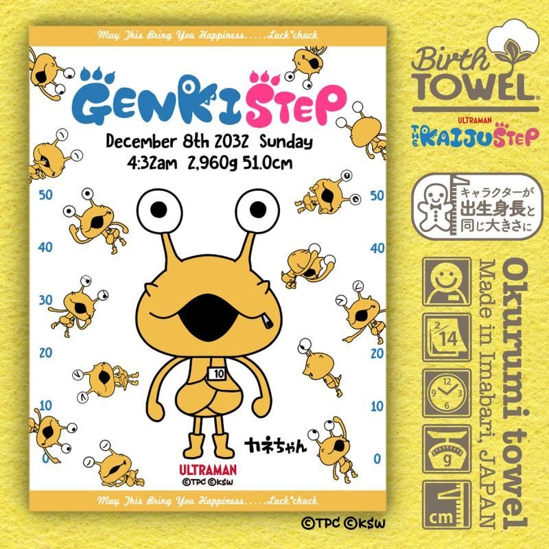 かいじゅうステップ｜名入れバースタオル｜Mサイズ｜今治製