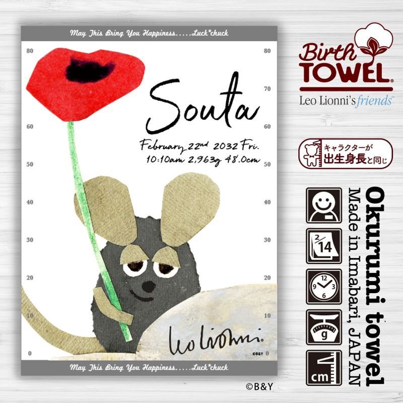 レオ・レオニ｜名入れバースタオル｜Mサイズ｜今治製｜せいくらべ