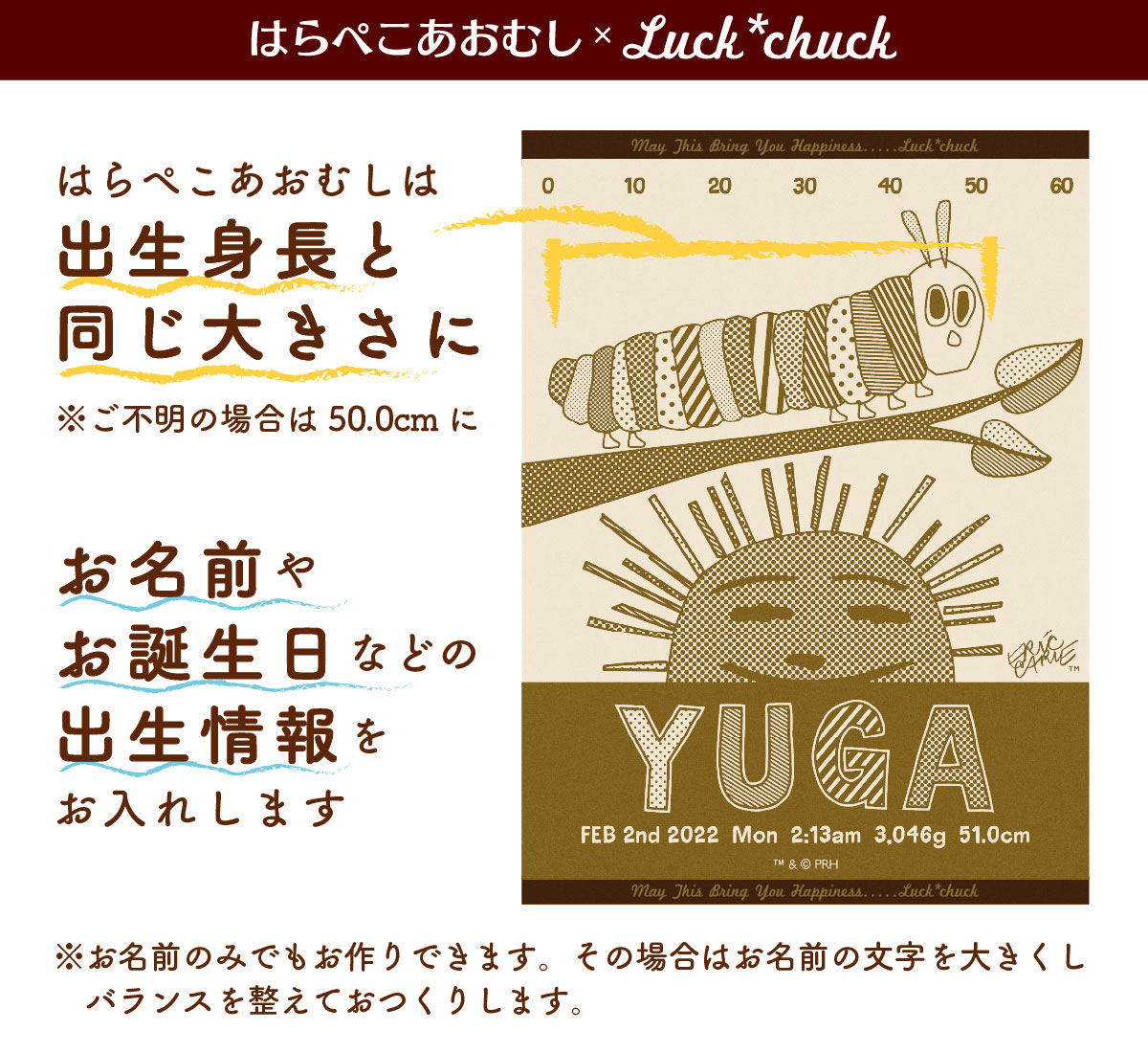 今治製名前入りブランケット　はらぺこあおむし サンライズ　キャラメルイエロー 説明
