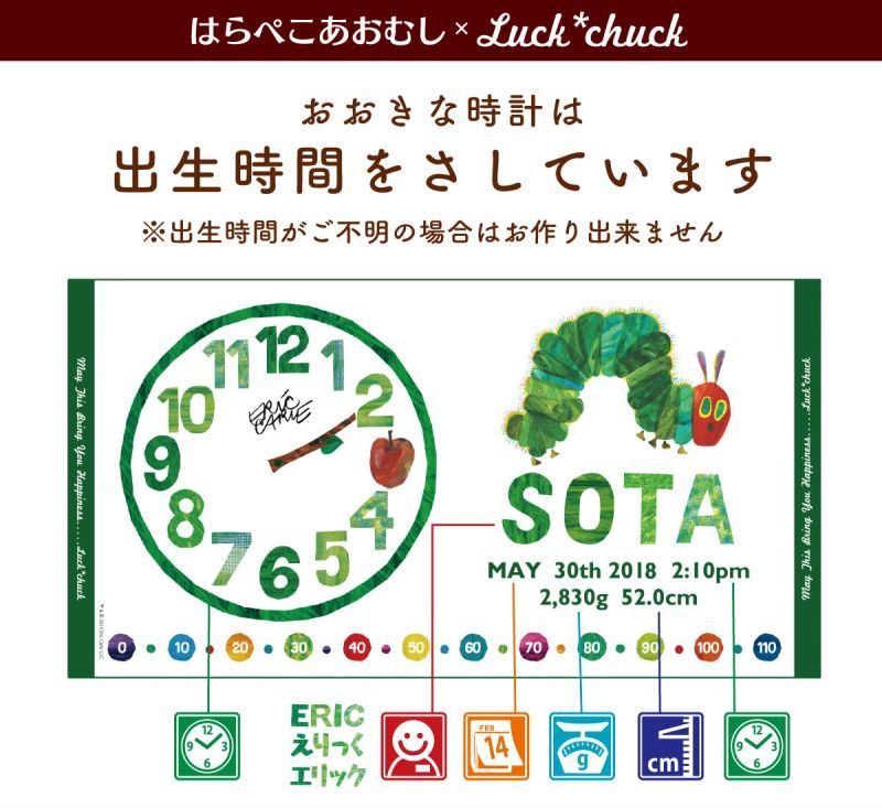 今治製名前入りバスタオル　はらぺこあおむし SUN グリーン 説明