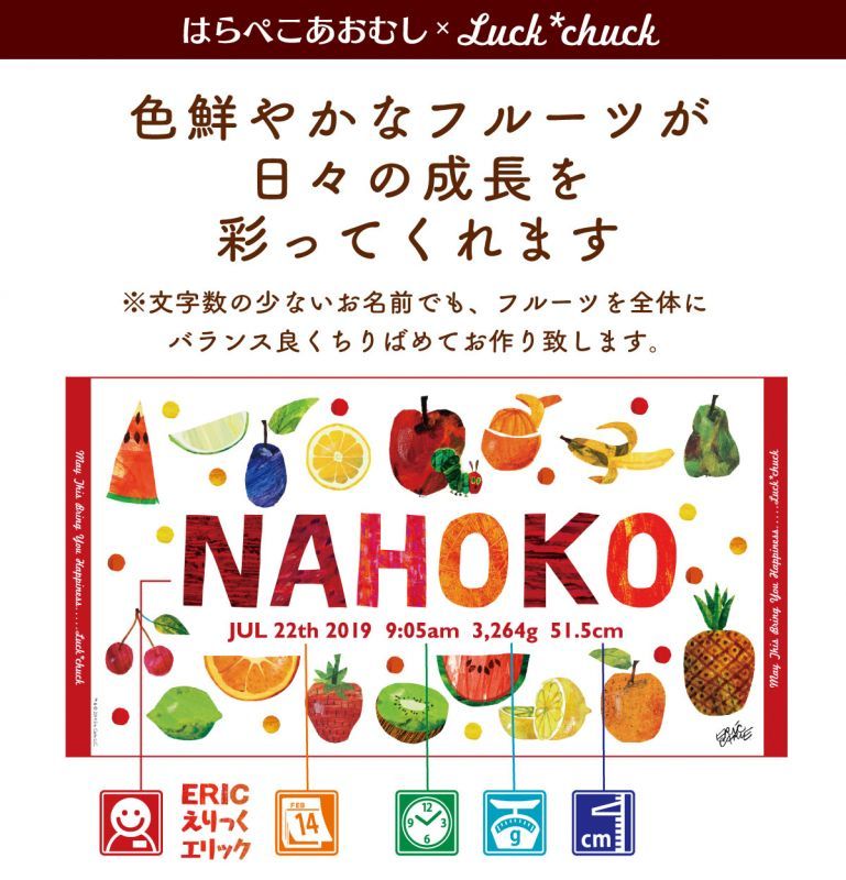 今治製名前入りバスタオル　はらぺこあおむし TROPICAL りんご 説明