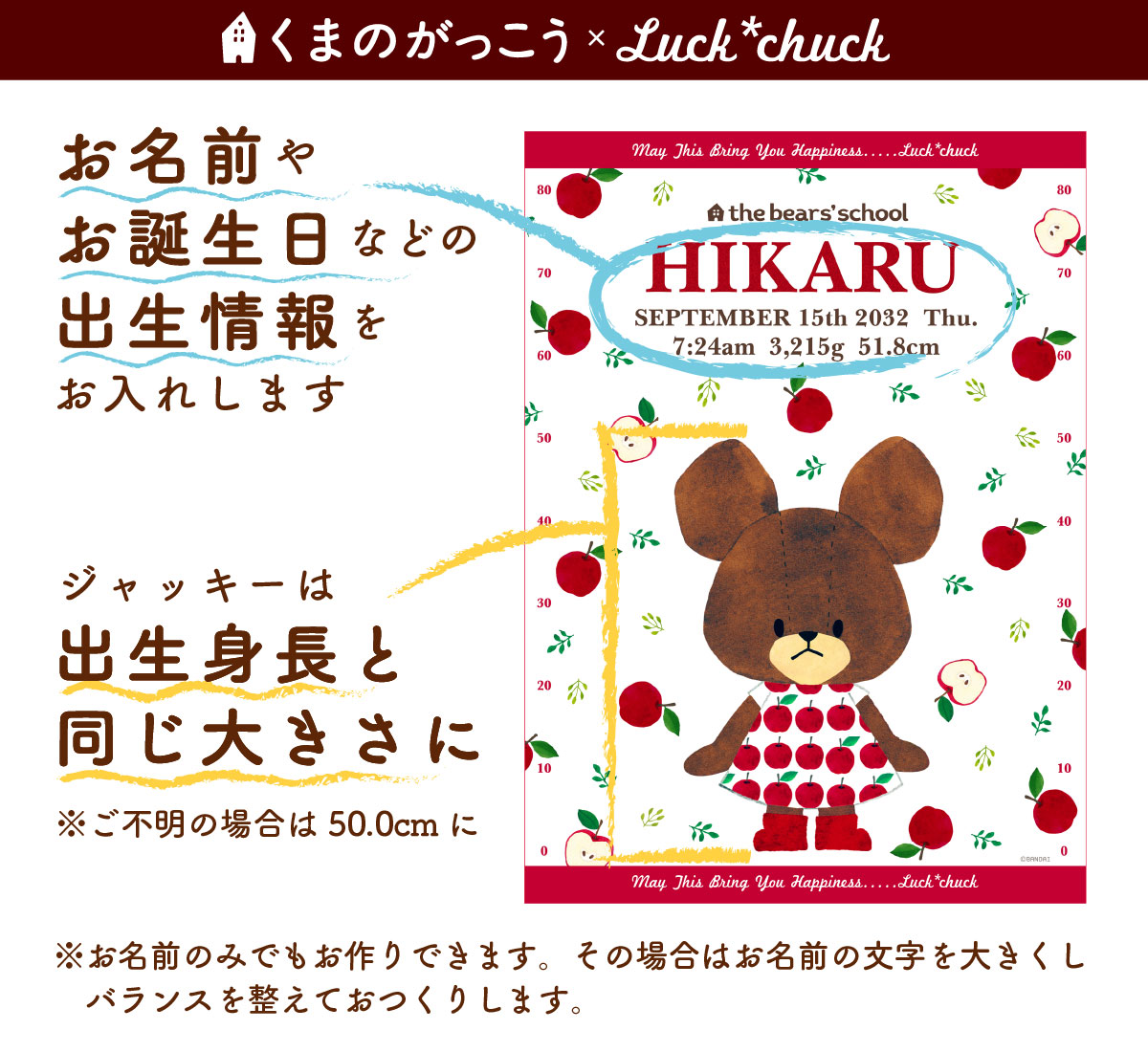 今治製名前入りバスタオル　くまのがっこう　スケール　アップル　 