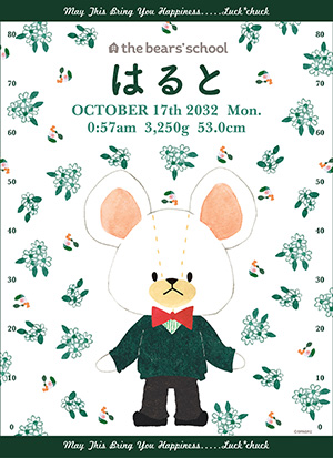 くまのがっこう｜名前入り今治製 バースタオル｜おくるみ｜スケール｜グリーンデイビッド