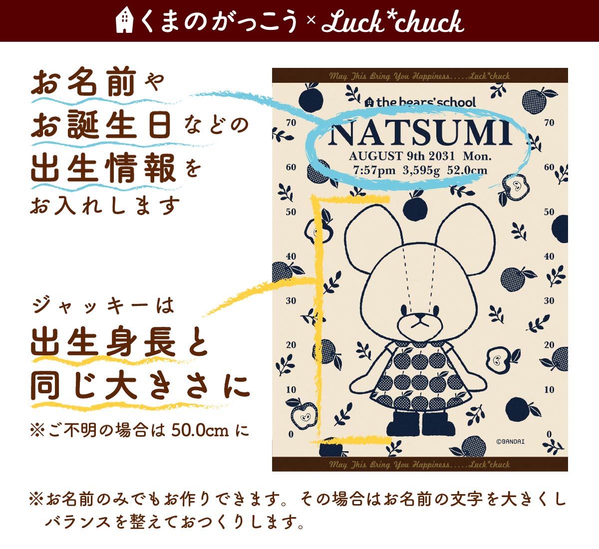 今治製名前入りブランケット　くまのがっこう　アップル　ブルー 説明