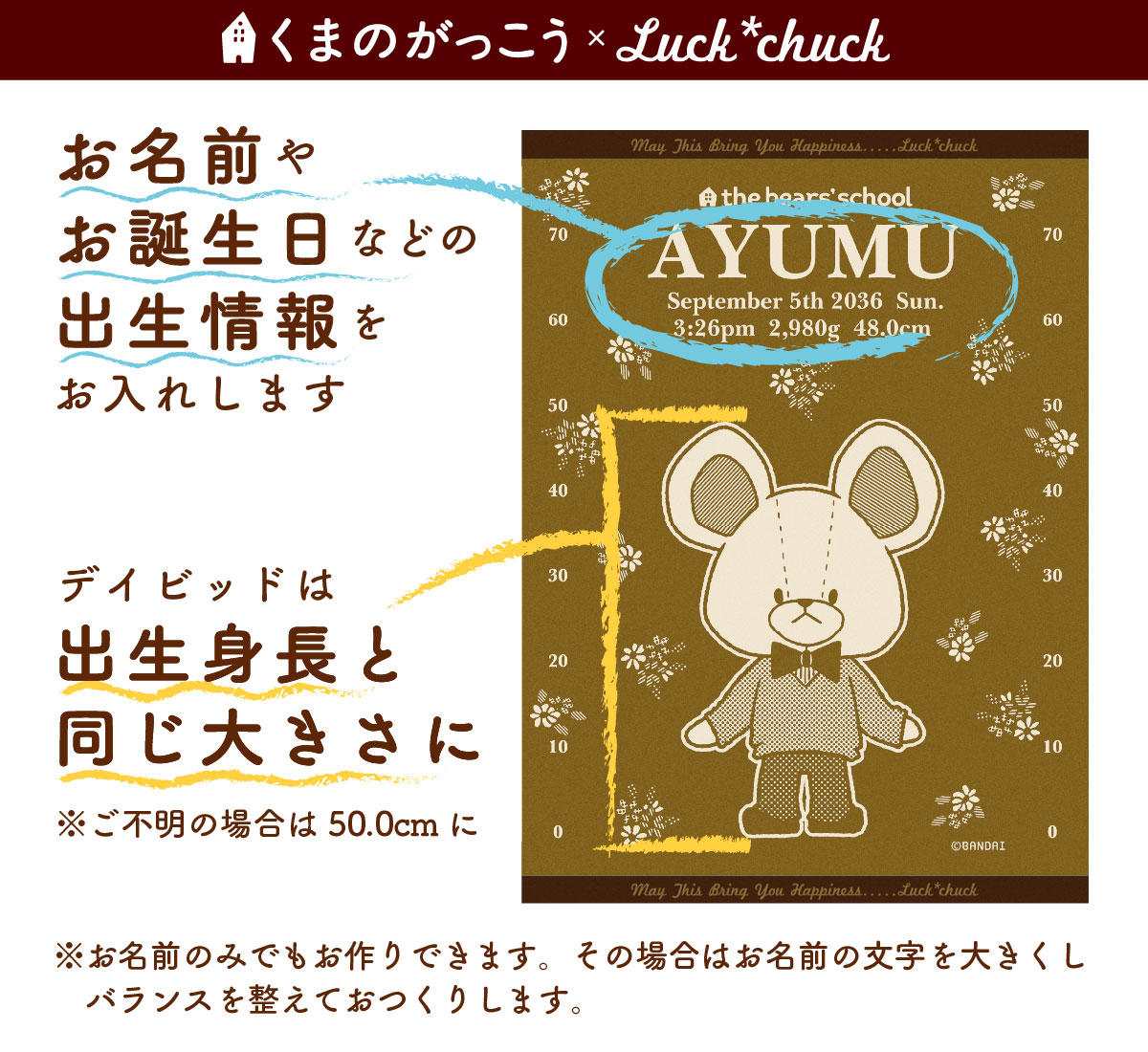 今治製名前入りブランケット　くまのがっこう　スケールデイビッド　ゴールド 説明