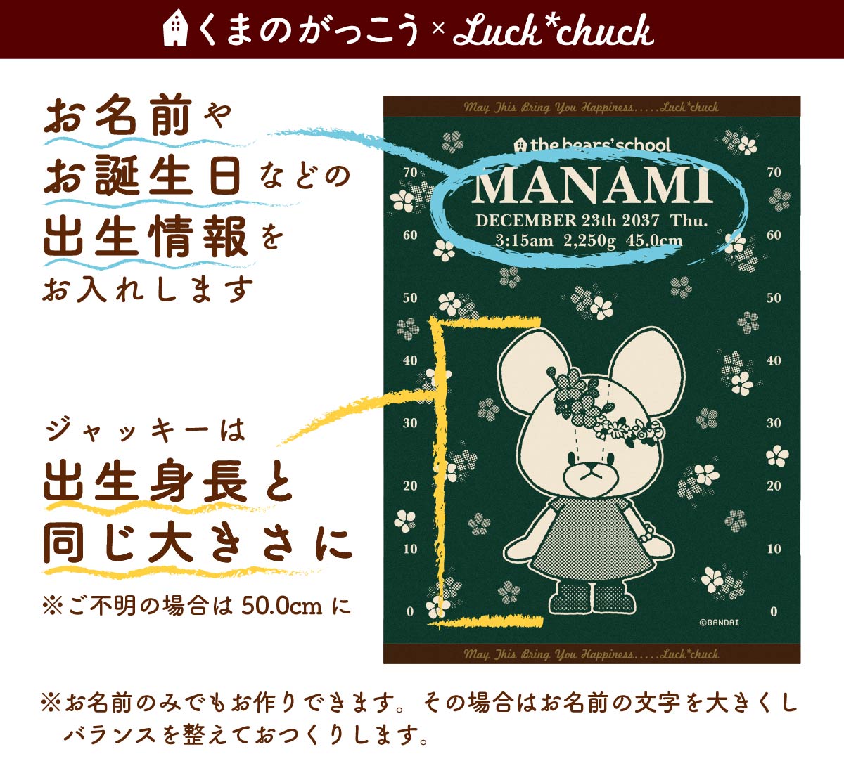 今治製名前入りブランケット　くまのがっこう　スケールジャッキー　グリーン 説明
