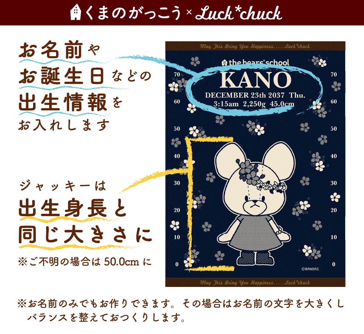 今治製名前入りブランケット　くまのがっこう　スケールジャッキー　ブルー説明