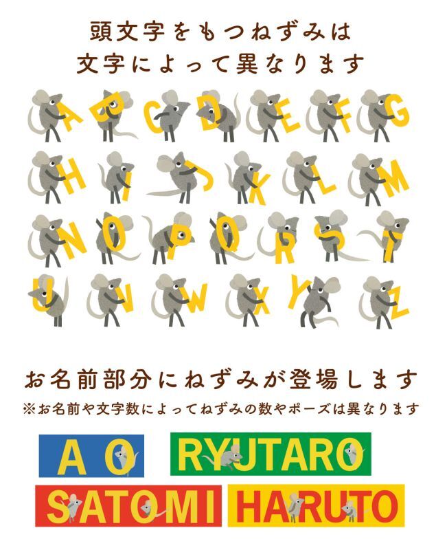 レオ・レオニ　今治製名前入りバースタオル　おくるみ　ABC　頭文字のねずみ一覧　 