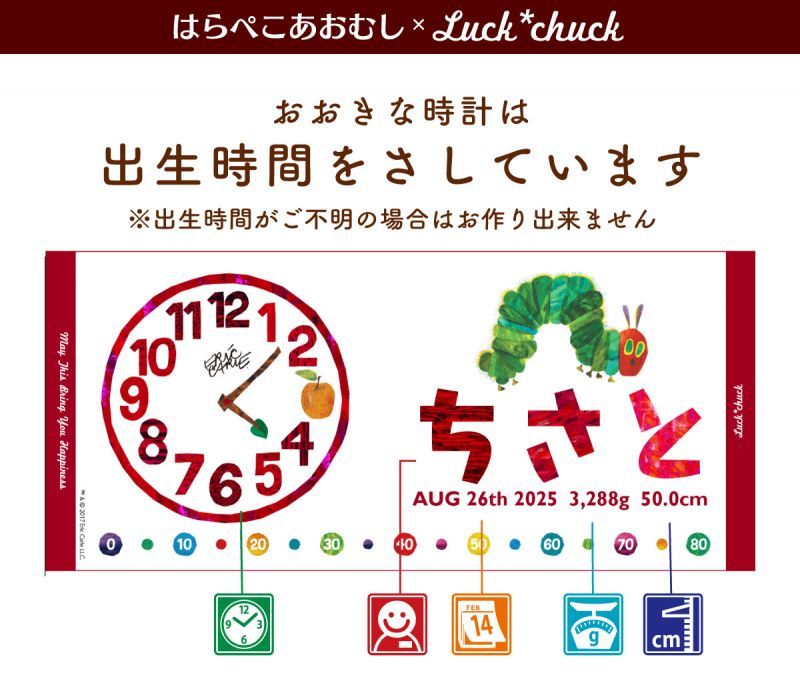 今治製名前入りスポーツタオル　はらぺこあおむし CLOCK レッド 説明